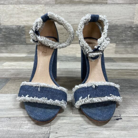 Schutz Heels Women’s 7.5 B Blue Denim Jean Block Heel Janessa Style Santorini - Picture 4 of 9